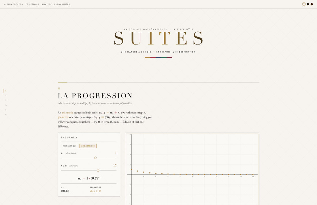 SUITES &mdash; L'Atelier N&deg;6, progressions, r&eacute;currence et le nombre d'or